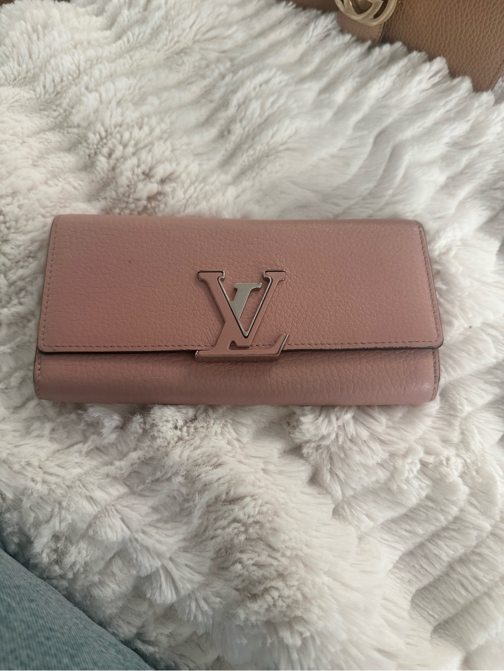 Louis Vuitton Rose Pink Leather Flap Wallet with LV Logo